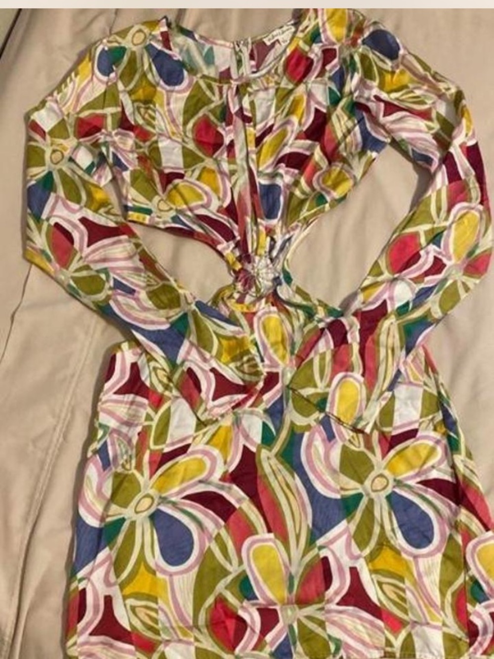 For Love And Lemons Multicolor Floral Cutout Long Sleeve Mini Dress Sz L